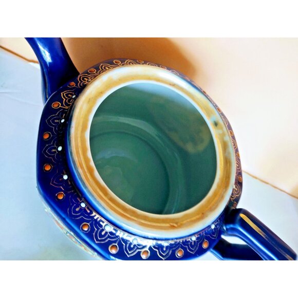 Vintage Moriage Cobalt Blue Hand Painted Japan Tea Pot 1950's - Picture 6 of 14
